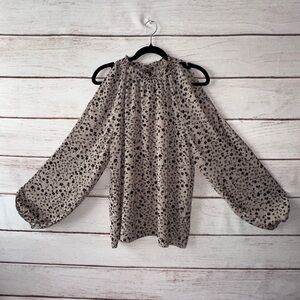 SHEIN Brown and Cream Ruffled Relaxed Blouse